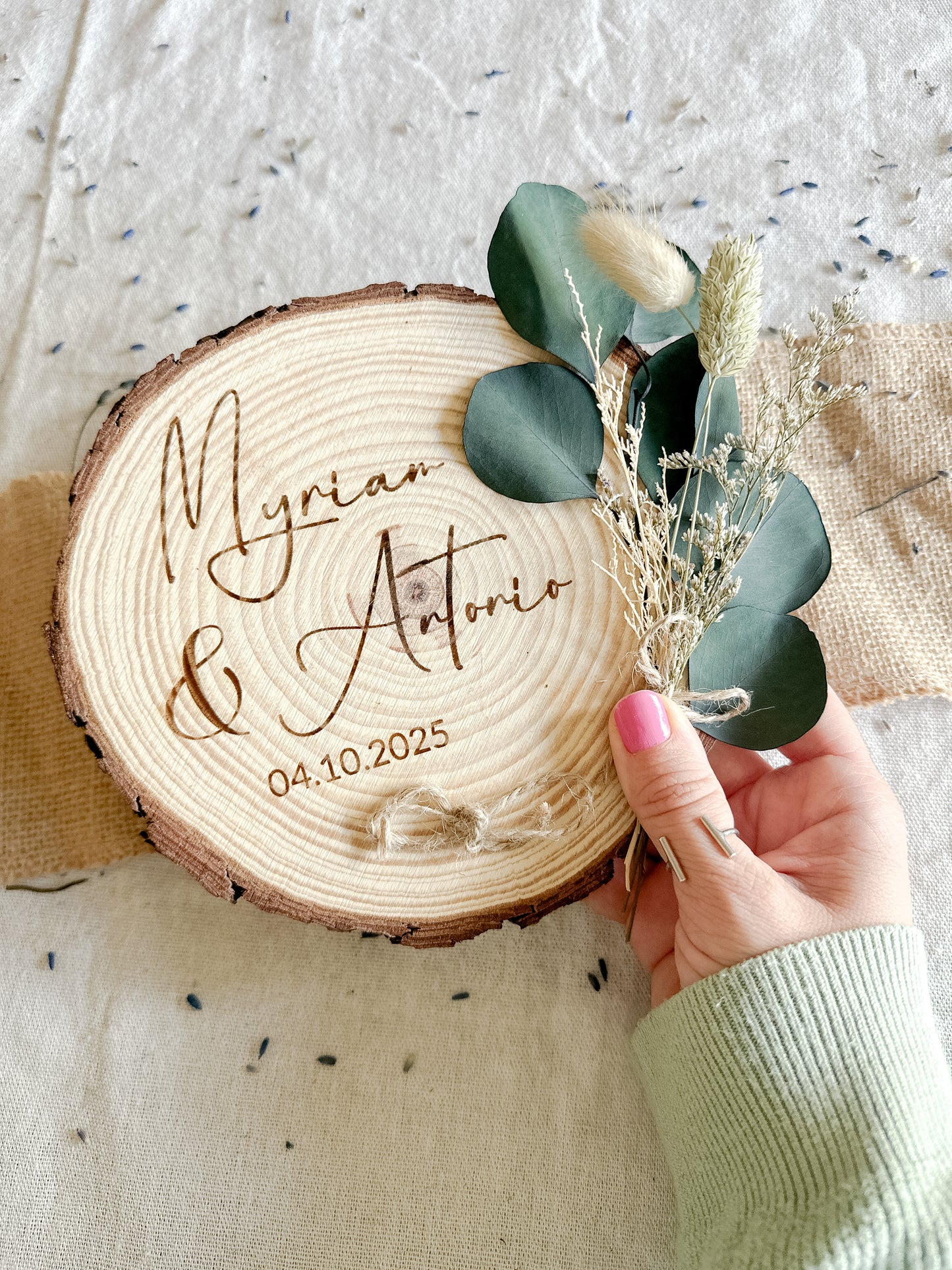 Porta alianzas personalizado - Rodaja Madera 🪵
