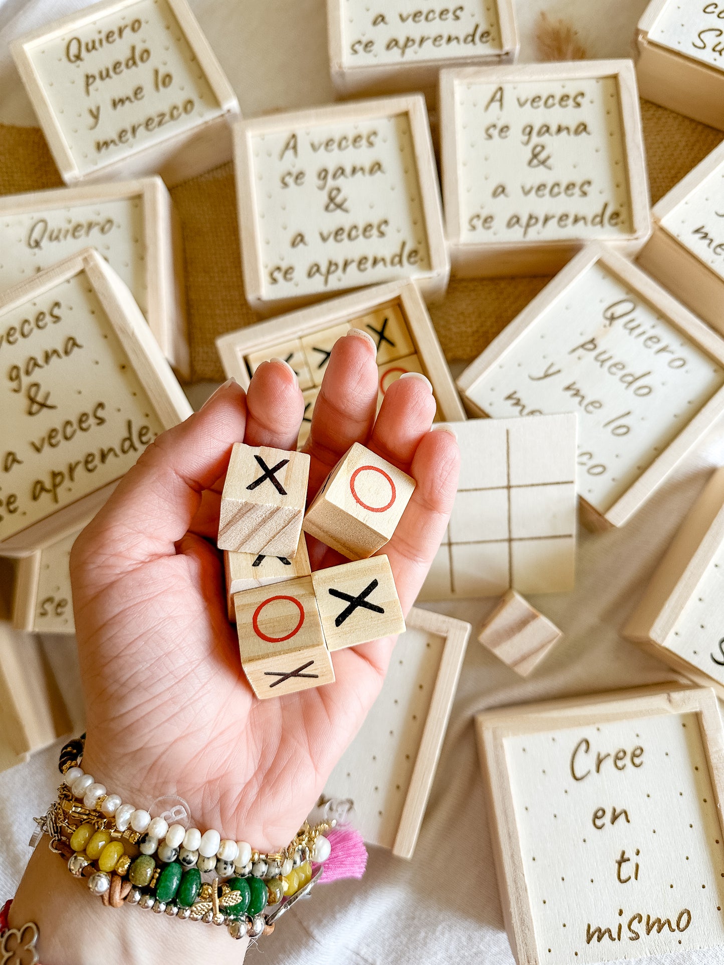 3 en raya de madera personalizado