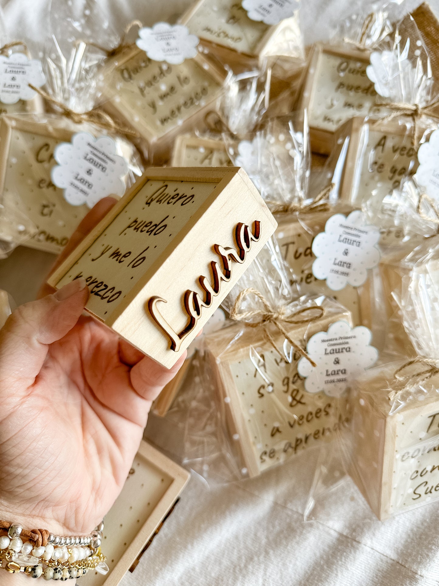 3 en raya de madera personalizado