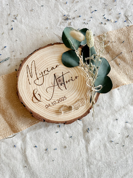 Porta alianzas personalizado - Rodaja Madera 🪵