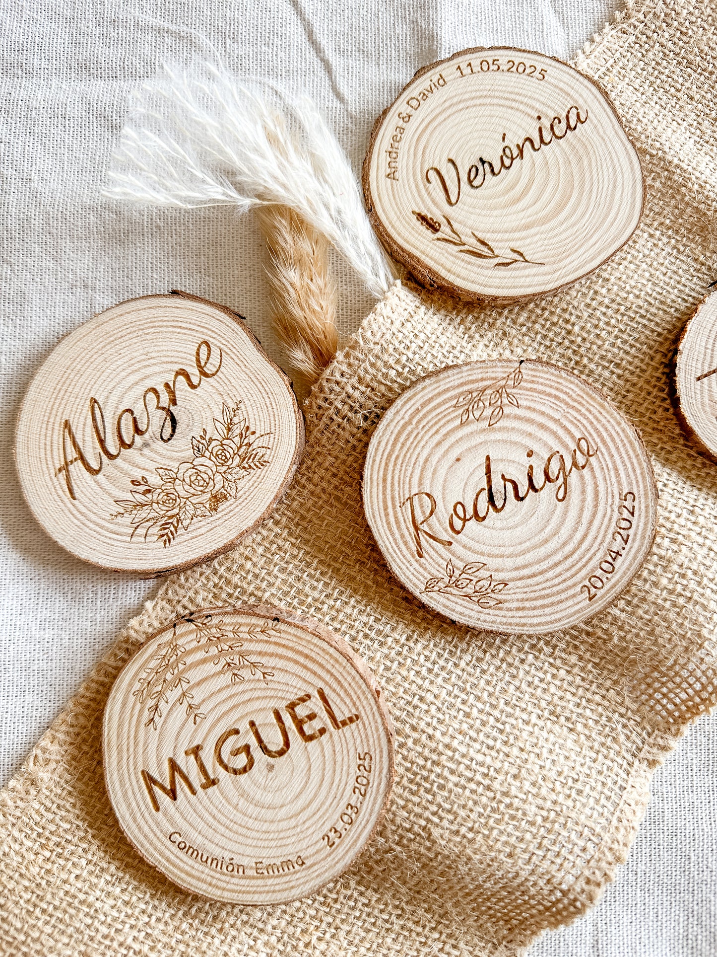 Marca sitios personalizados - Rodajas Madera con imán 🪵