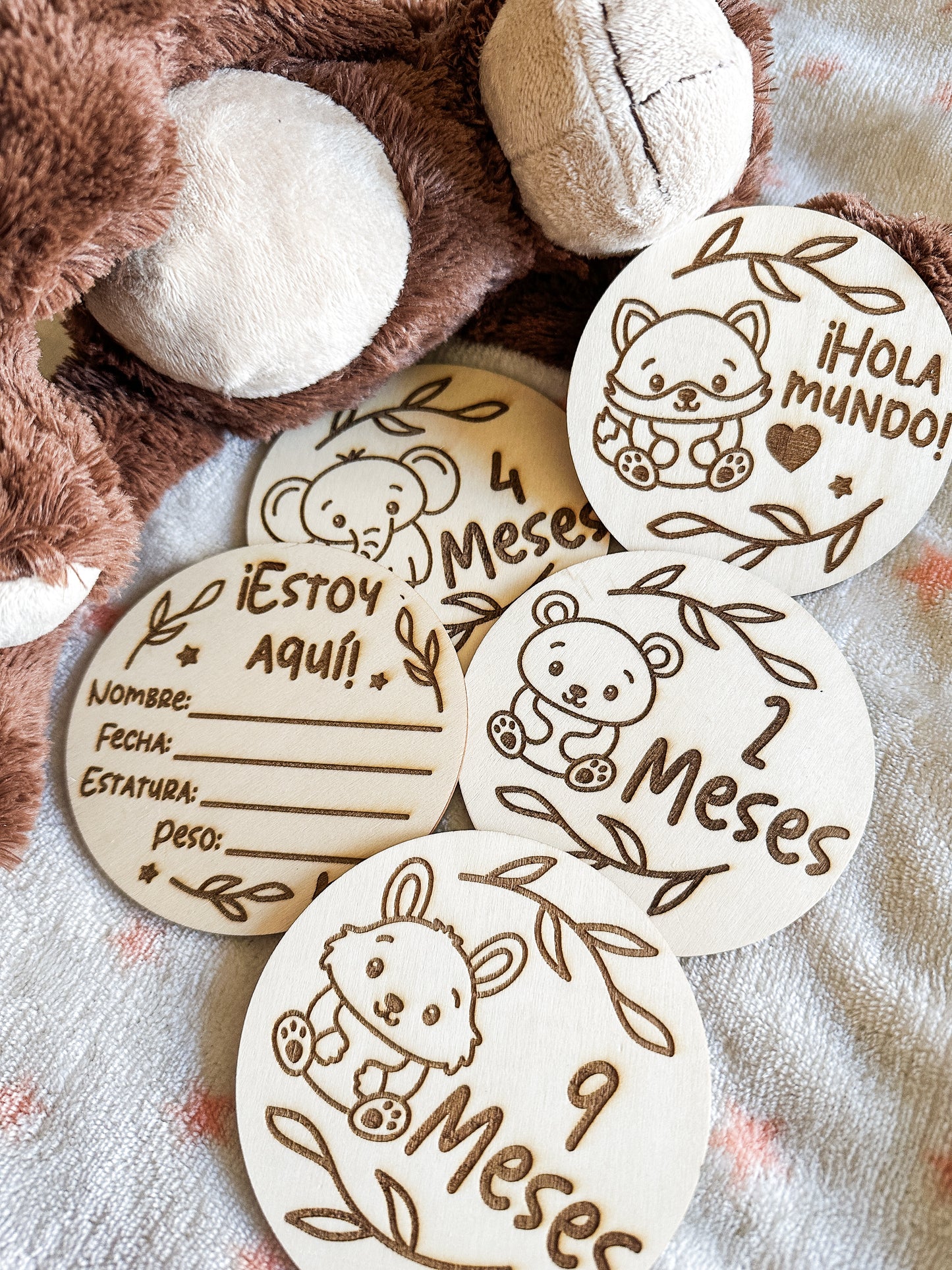 Placas Cumple Mes Bebé - Animales 🐻