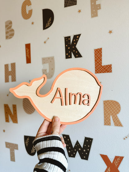 Letrero nombre infantil ballena 🐳