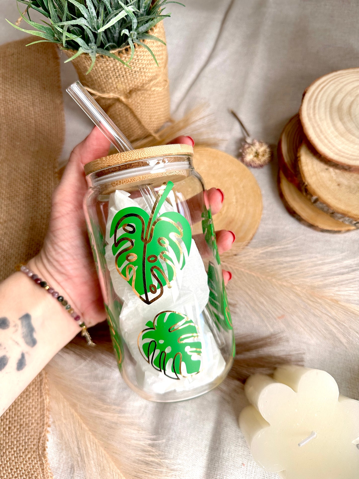 Glass tumbler - Monstera