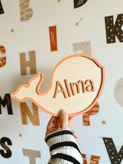 Letrero nombre infantil ballena 🐳