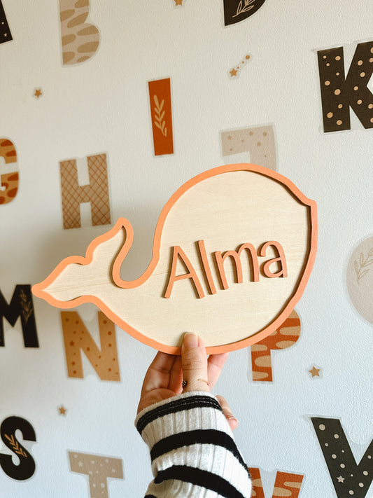 Letrero nombre infantil ballena 🐳